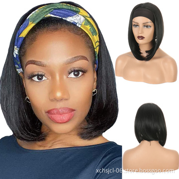 2021 Headband Wig Synthetic Hair Short Bob Natural Black Color Head Band Wig Half Wigs for Women